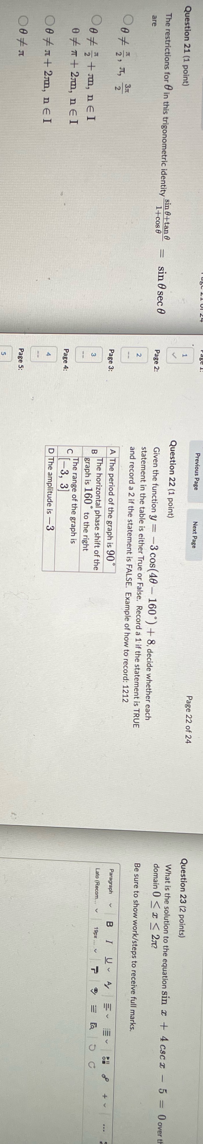 revious Page Next Page Page 22 of 24 Question 23