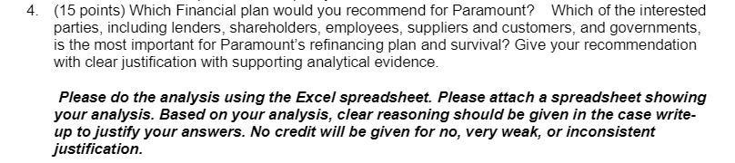 4. (15 points) Which Financial plan would you