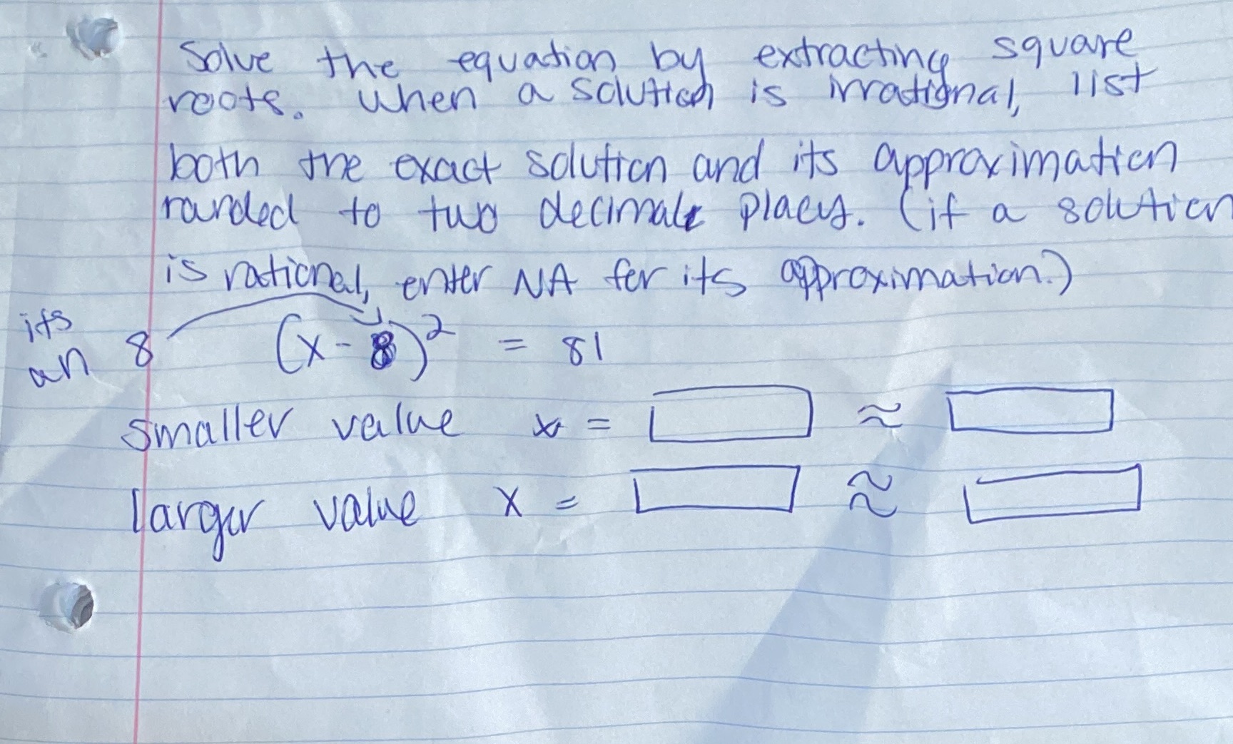 Solve the equation by extracting square roots