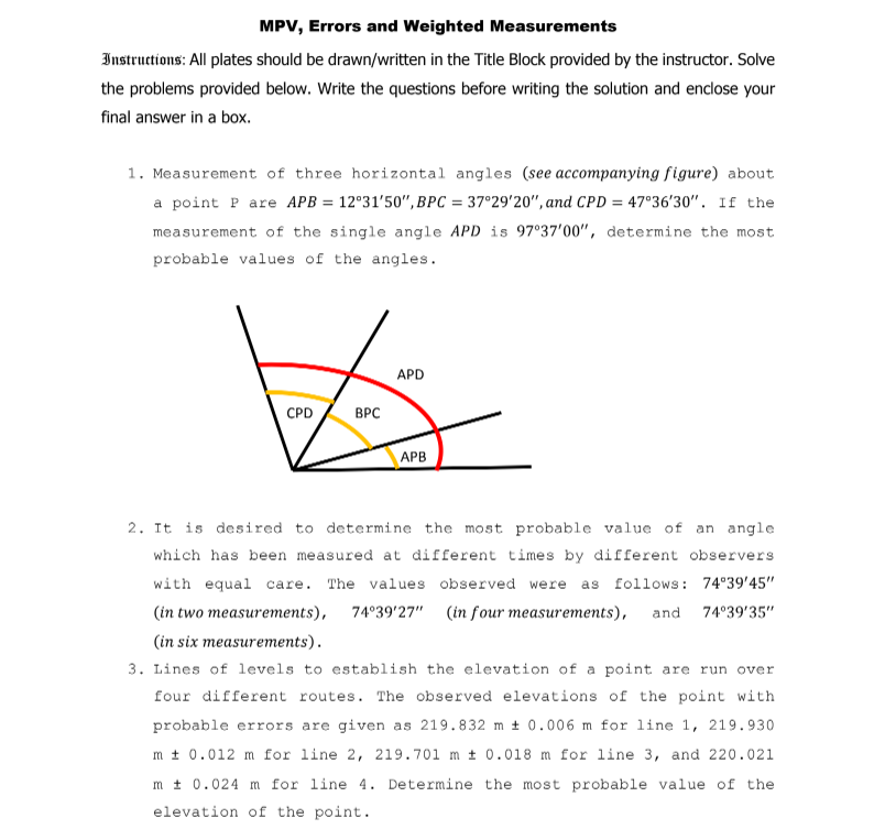 Please answer Subject: Surveying MW, Errors and