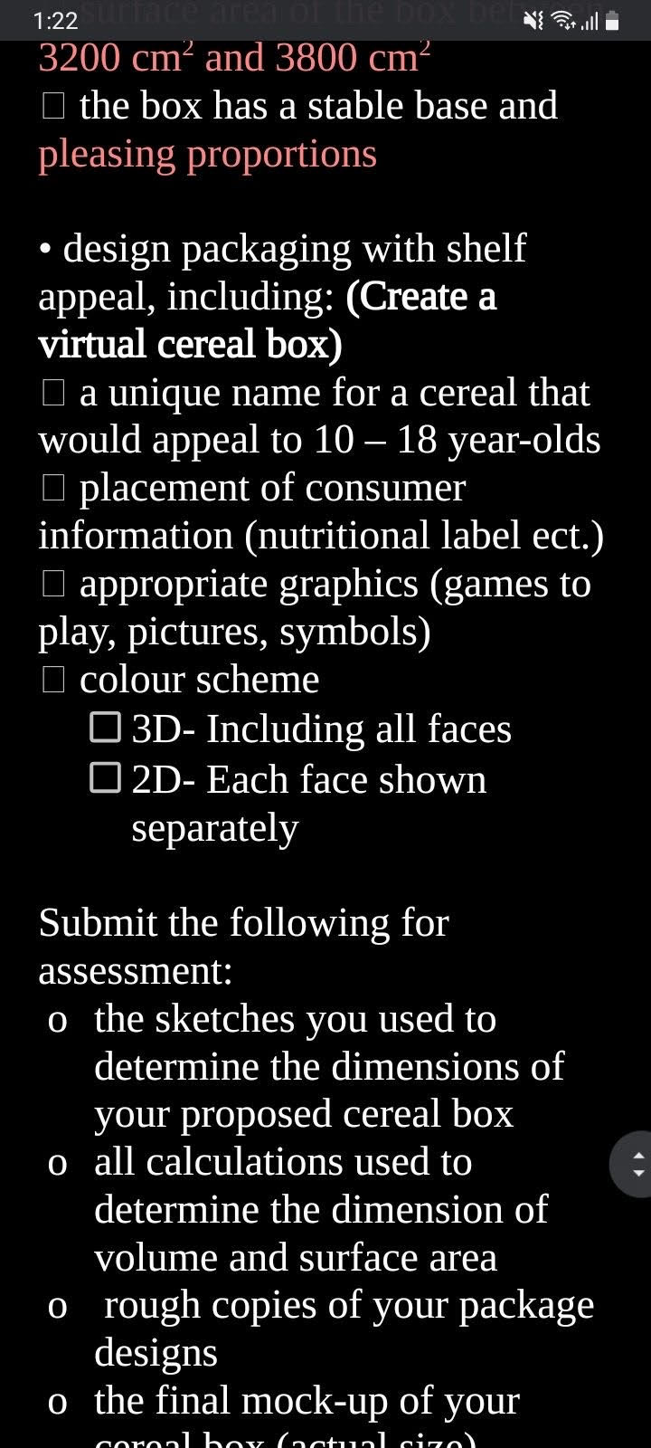 Cereal Box Challenge You work for a