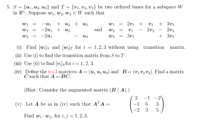 5. S = {ul, u2, us} and T = {v1, v2, v3} be two