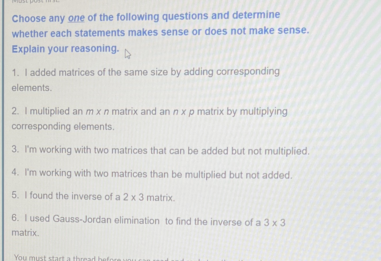 Help! Choose any one of the following questions