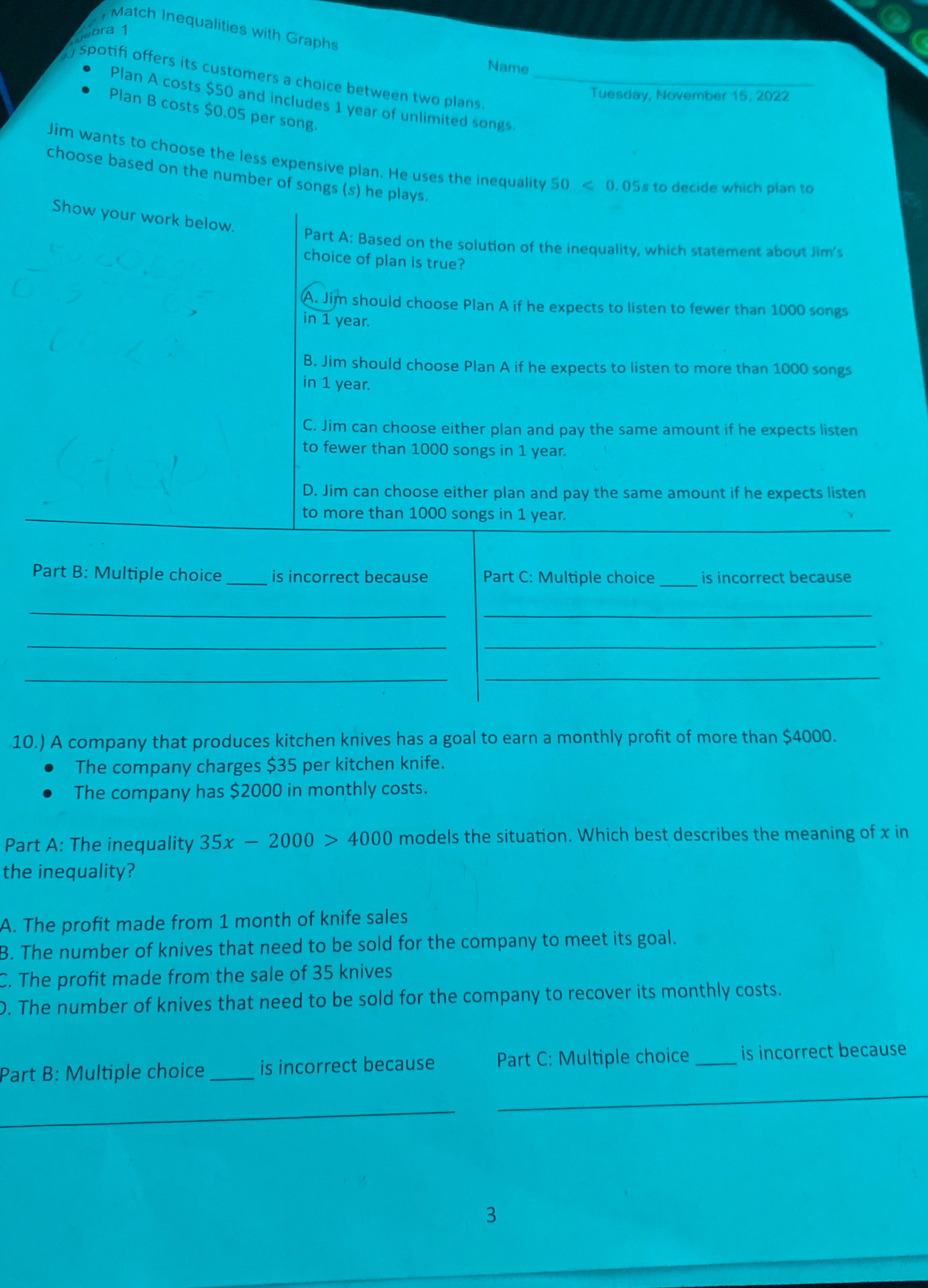 bra 1 Match Inequalities with Graphs Name spotifi