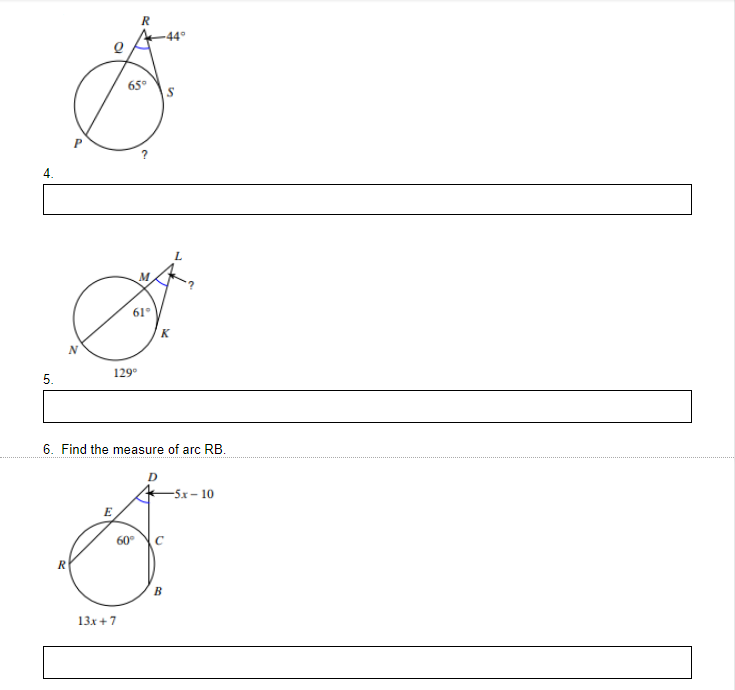 1. In circle C, the measure of arc PQ is 105