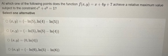 At which one of the following points does the