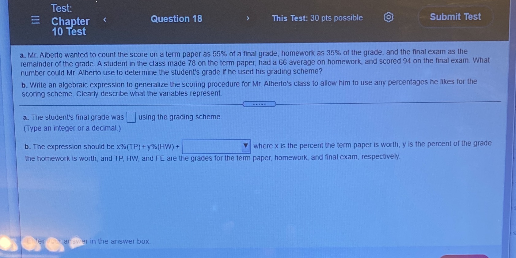 Test: E Chapter Question 18 This Test: 30 pts