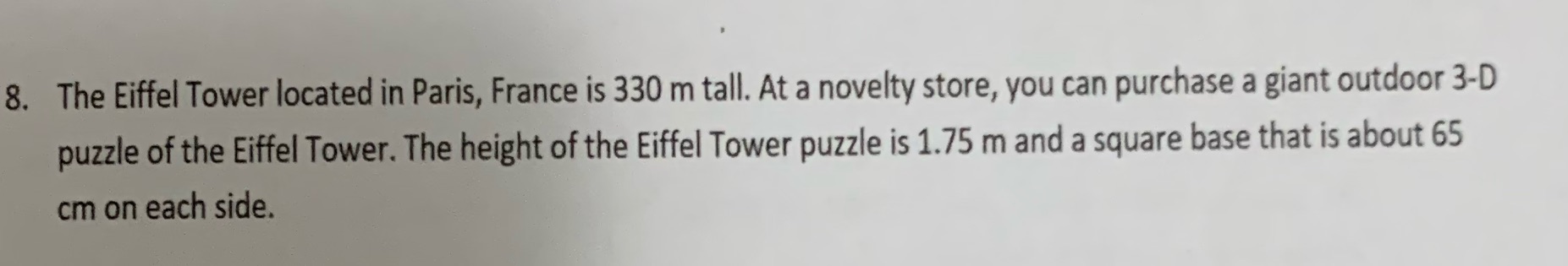 Pls help 8. The Eiffel Tower located in Paris,