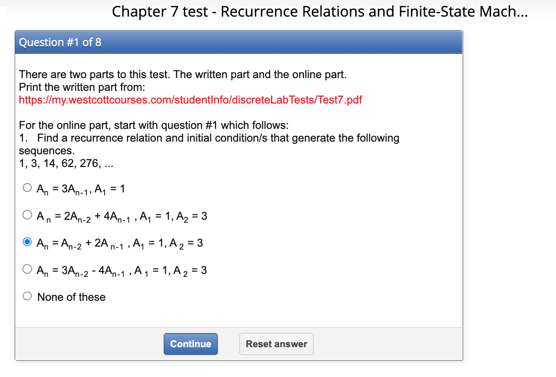 Chapter 7 test - Recurrence Relations and