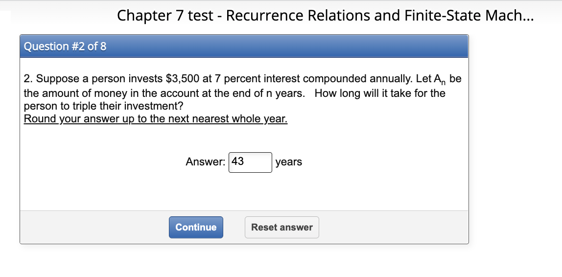 Chapter 7 test - Recurrence Relations and
