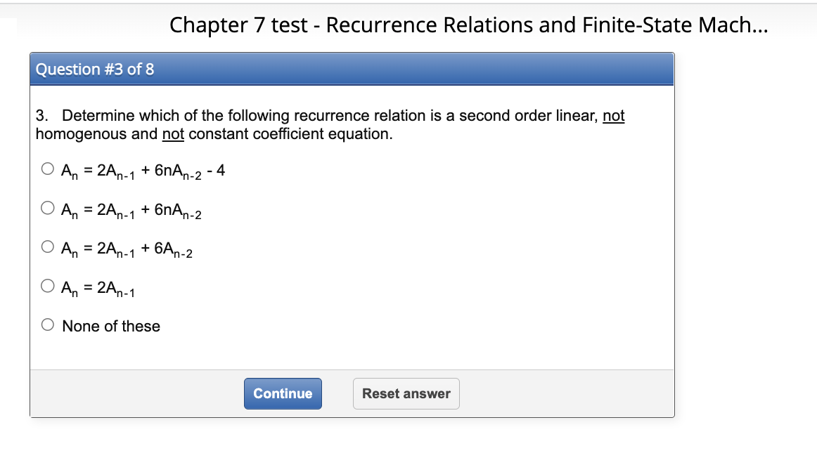 Chapter 7 test - Recurrence Relations and