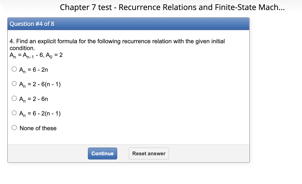 Chapter 7 test - Recurrence Relations and