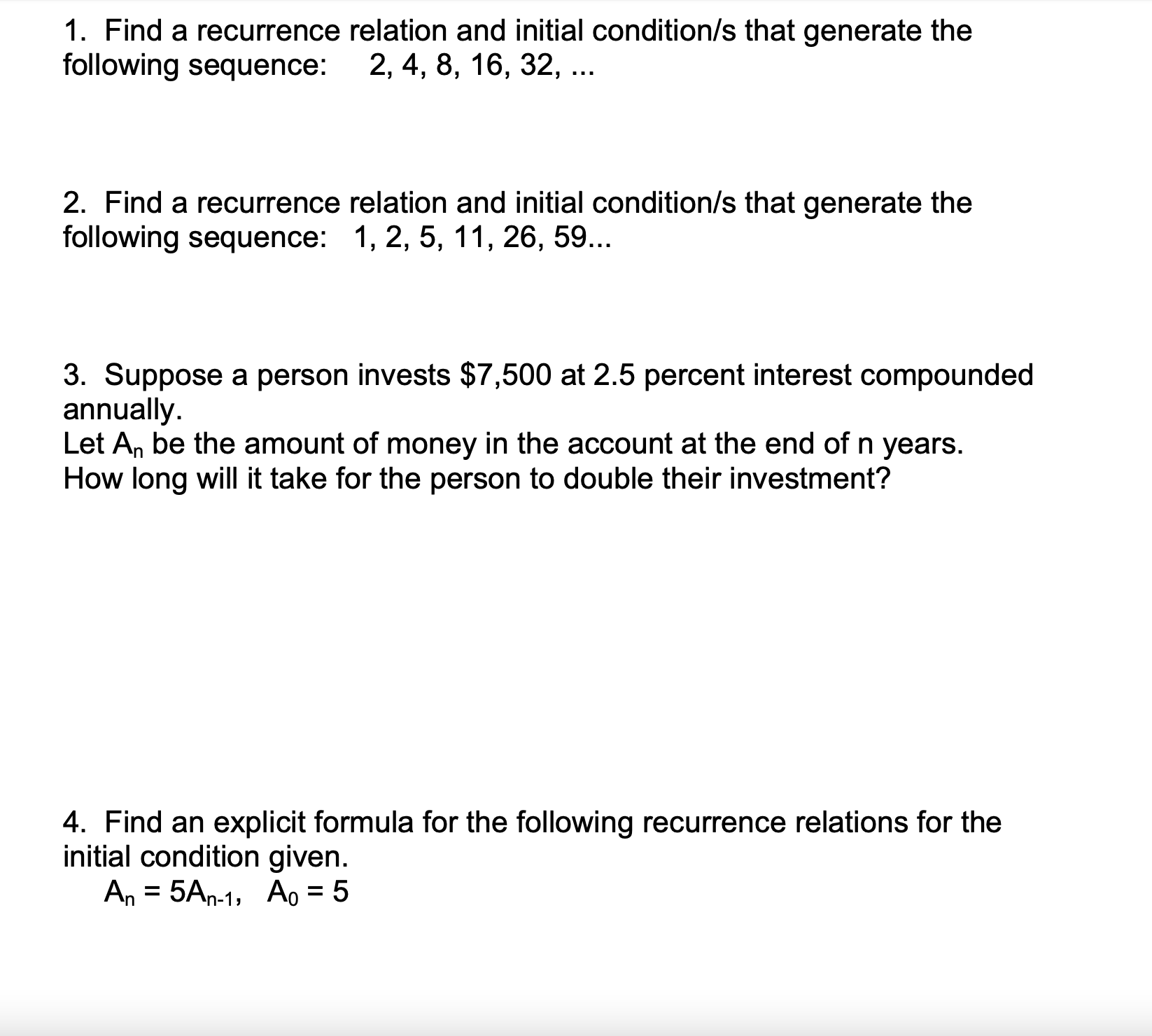 Chapter 7 test - Recurrence Relations and