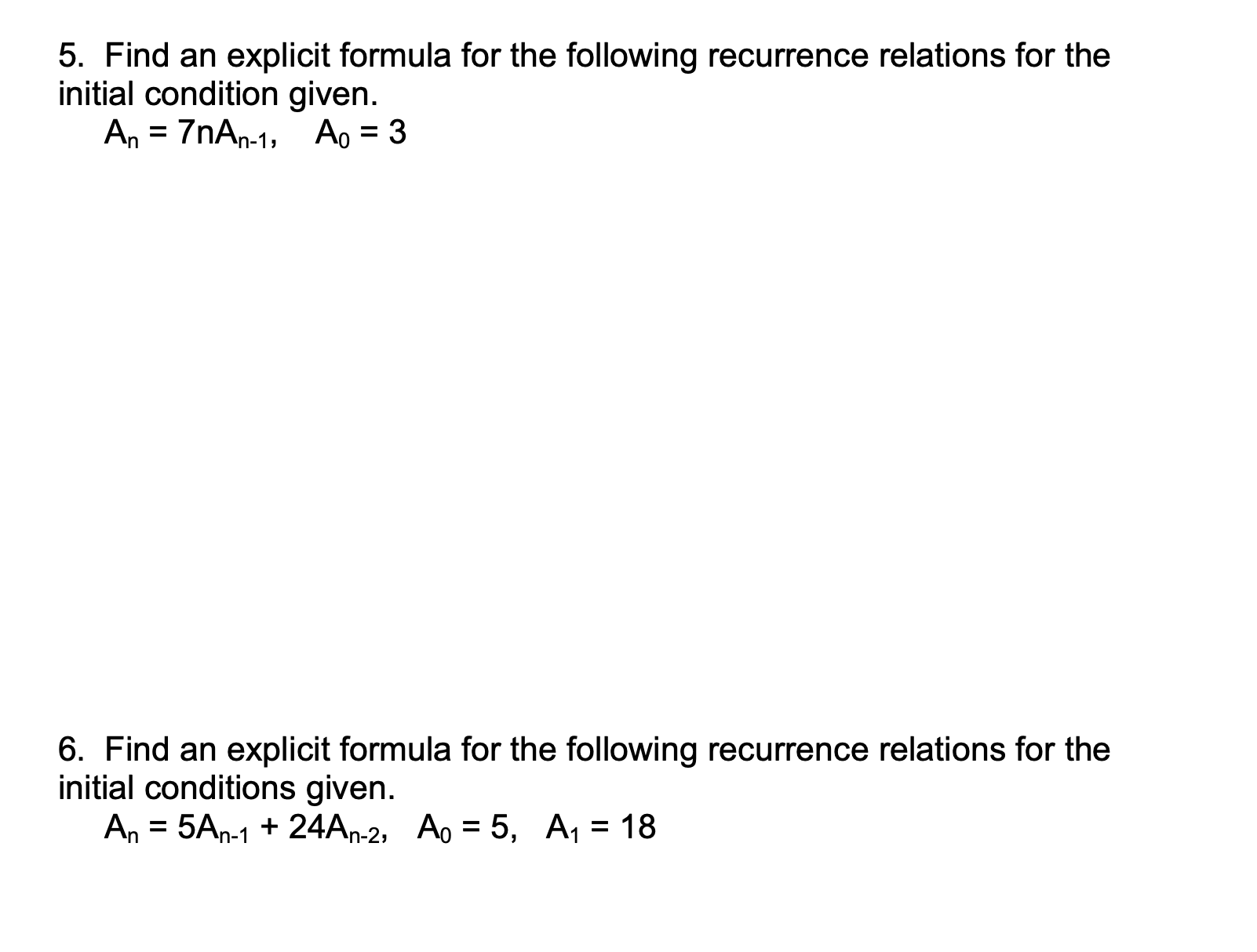 Chapter 7 test - Recurrence Relations and