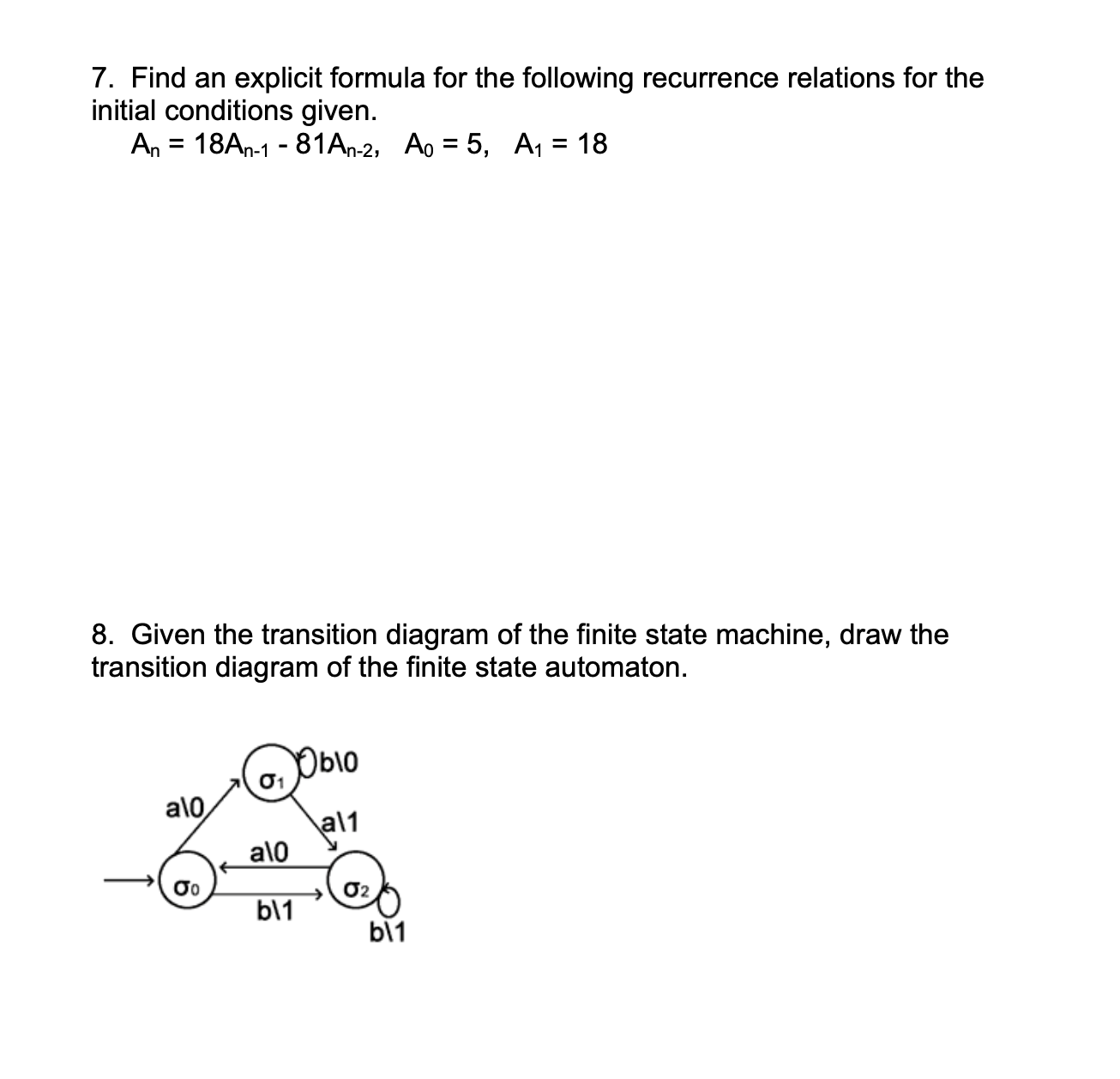 Chapter 7 test - Recurrence Relations and