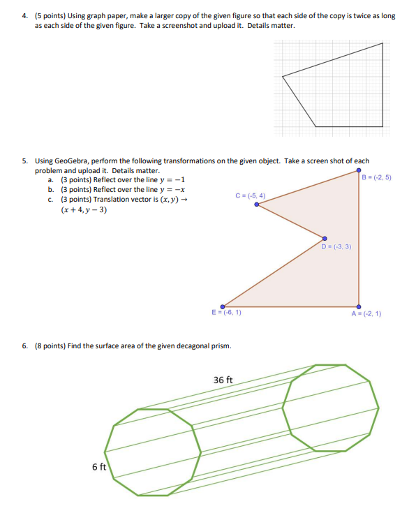 4. (5 points) Using graph paper, make a larger