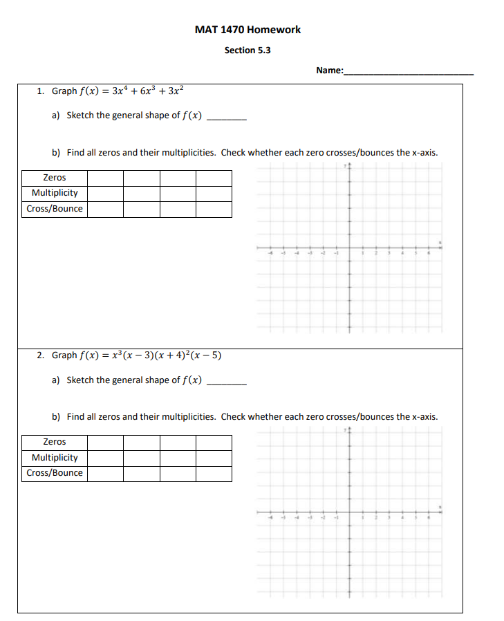 MAT 1470 Homework Section 5.3 Name: 1. Graph f(x)