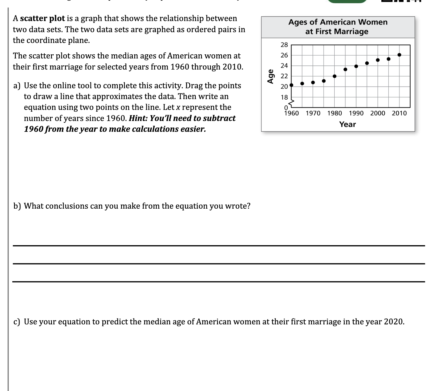 A scatter plot is a graph that shows the