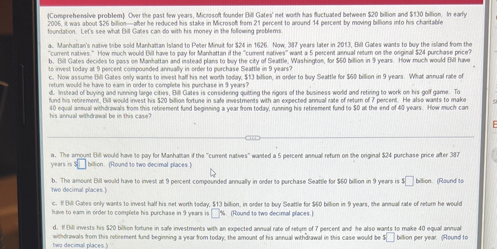 (Comprehensive problem) Over the past few years,