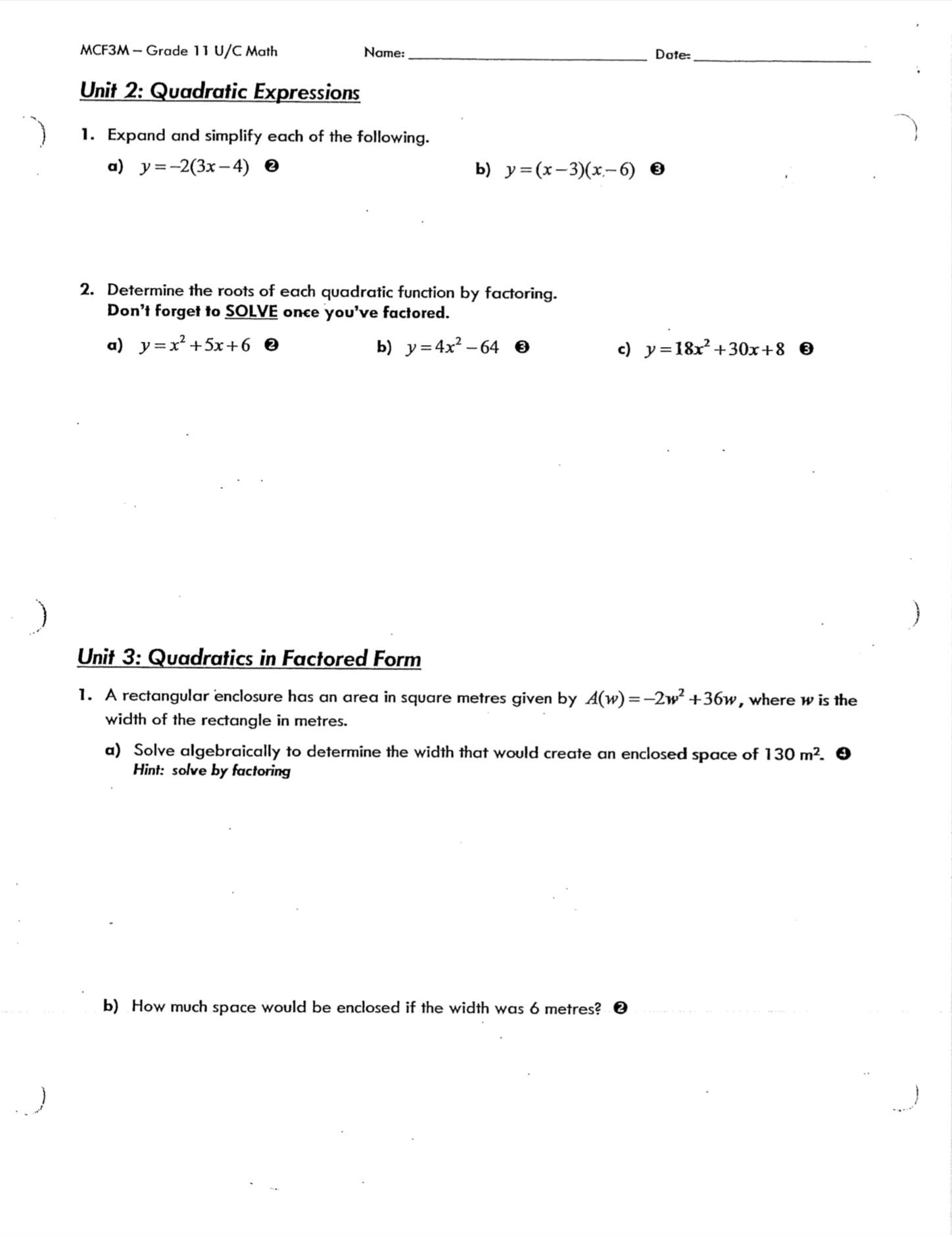 MCFBM Grade 1 i U/C Moth Name: Date: Unit 2: