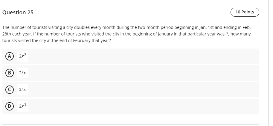 Question 25 The number of tourists visiting a