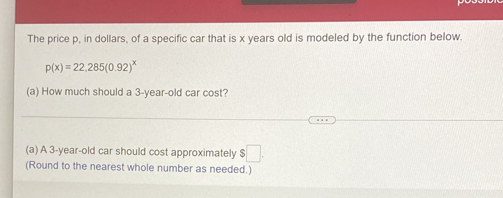 The priCe p, in dollars. of a specic car that is