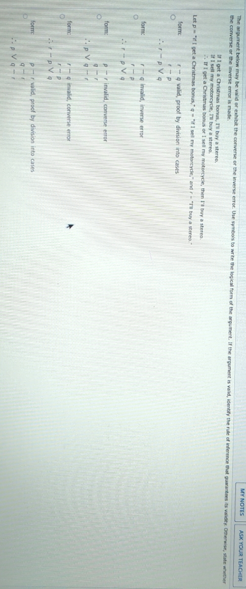 MY NOTES ASK YOUR TEACHER the converse or the