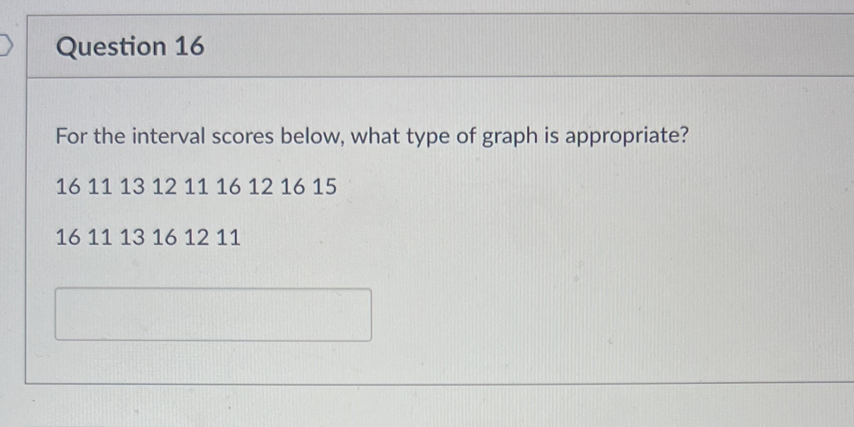 Question 16 For the interval scores below, what
