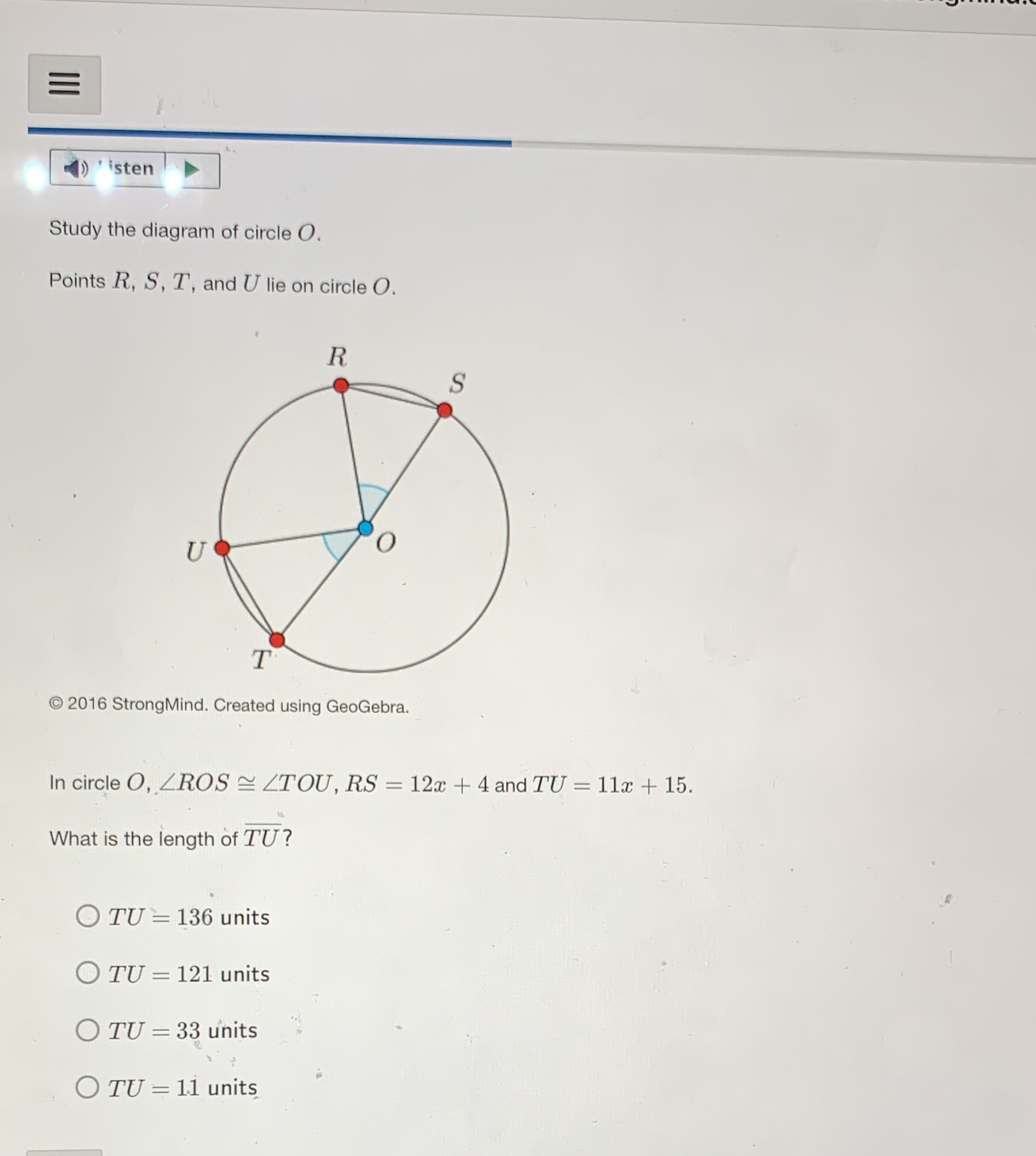 E ()isten Study the diagram of circle O. Points