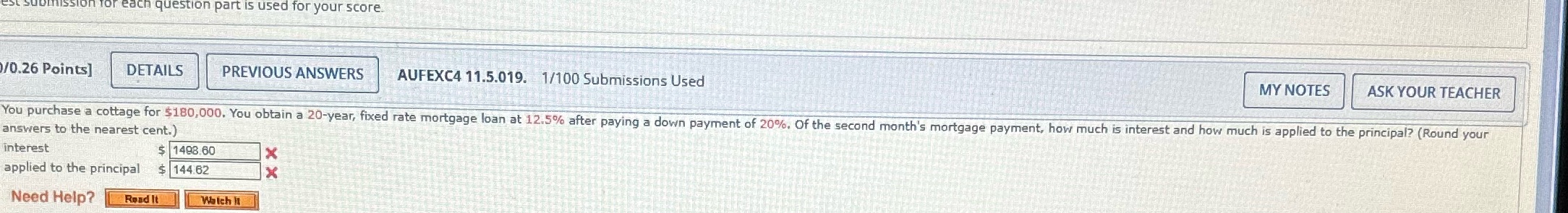 n question part is used for your score. /0.26