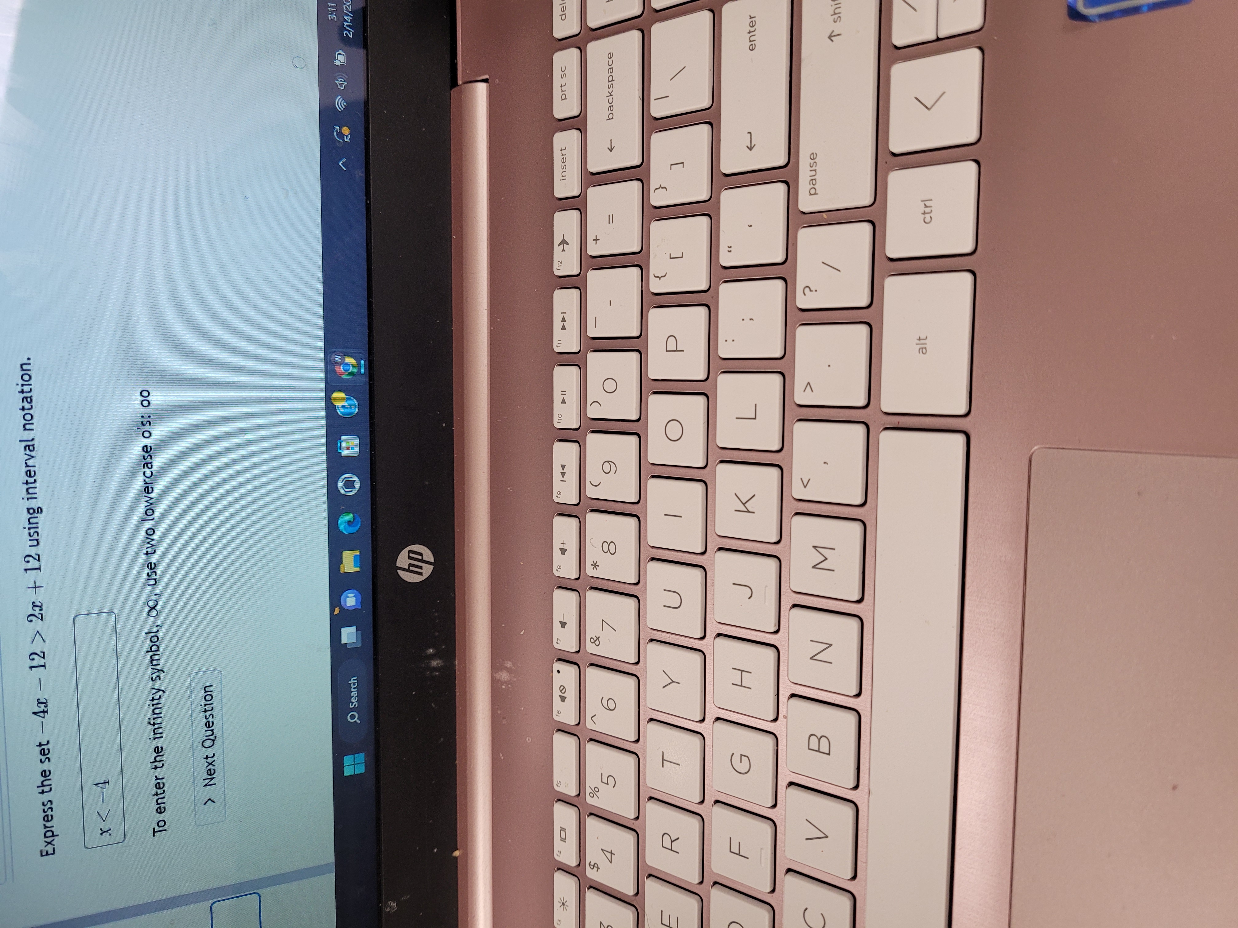 Express the set -4x - 12  style=