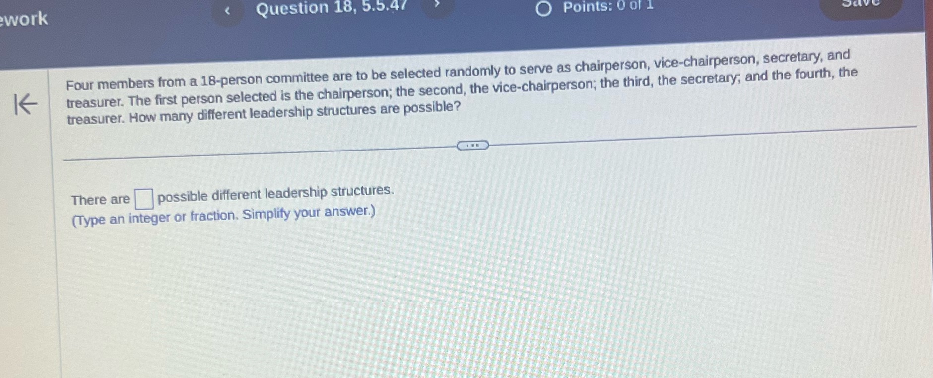 work Question 18, 5.5.47 Points: 0 of 1 Four