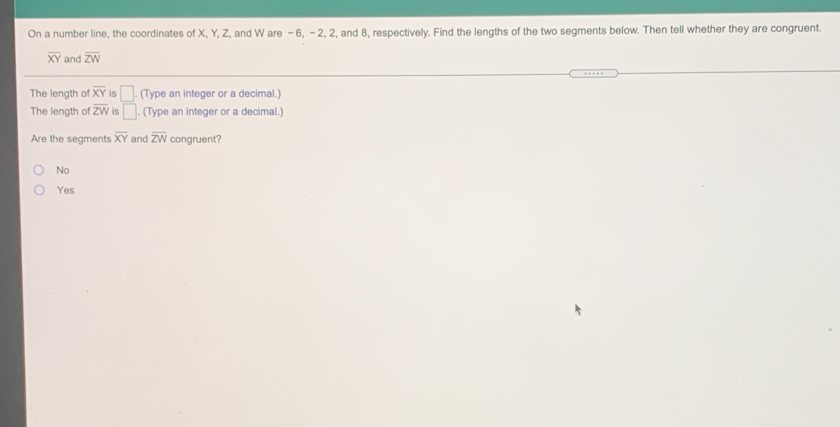 On a number line, the coordinates of X, Y, Z, and