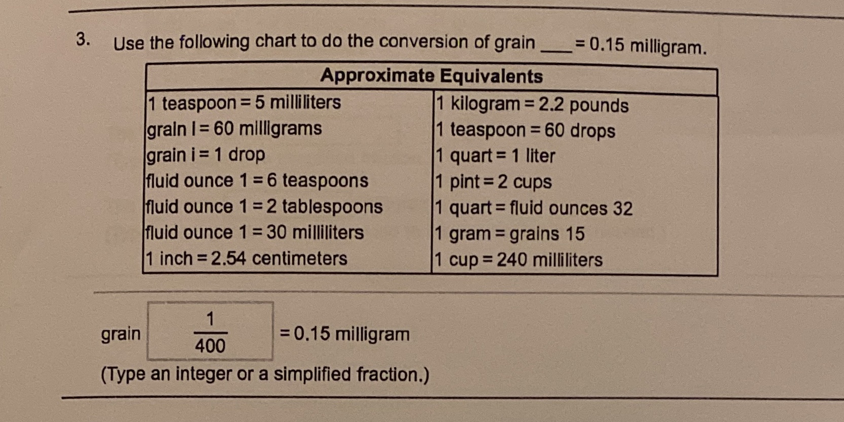 3. Use the following chart to do the conversion