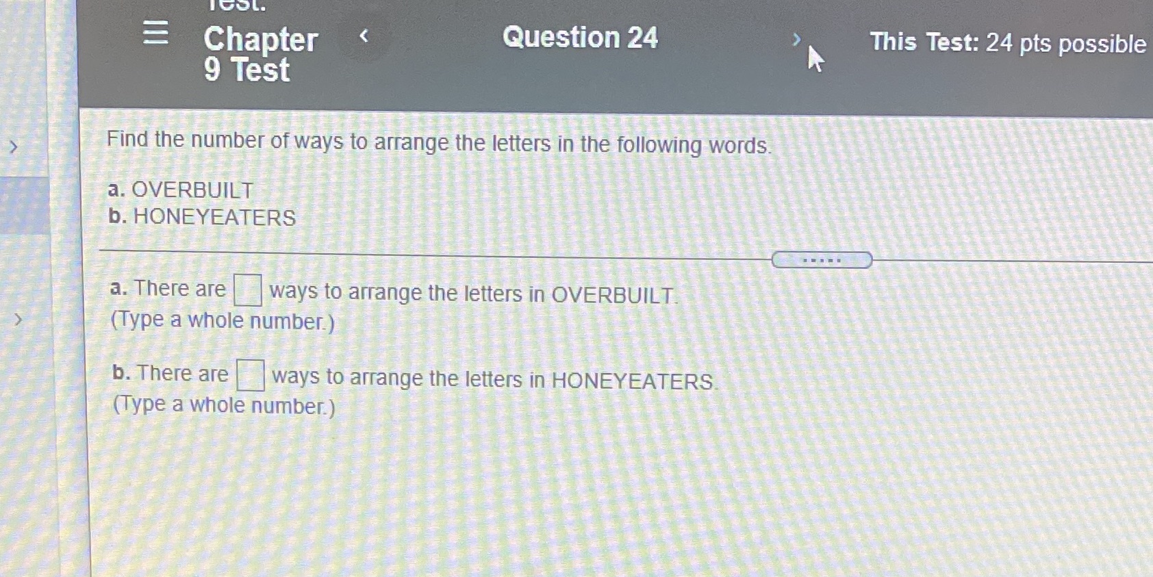 ICOL. Chapter Question 24 This Test: 24 pts