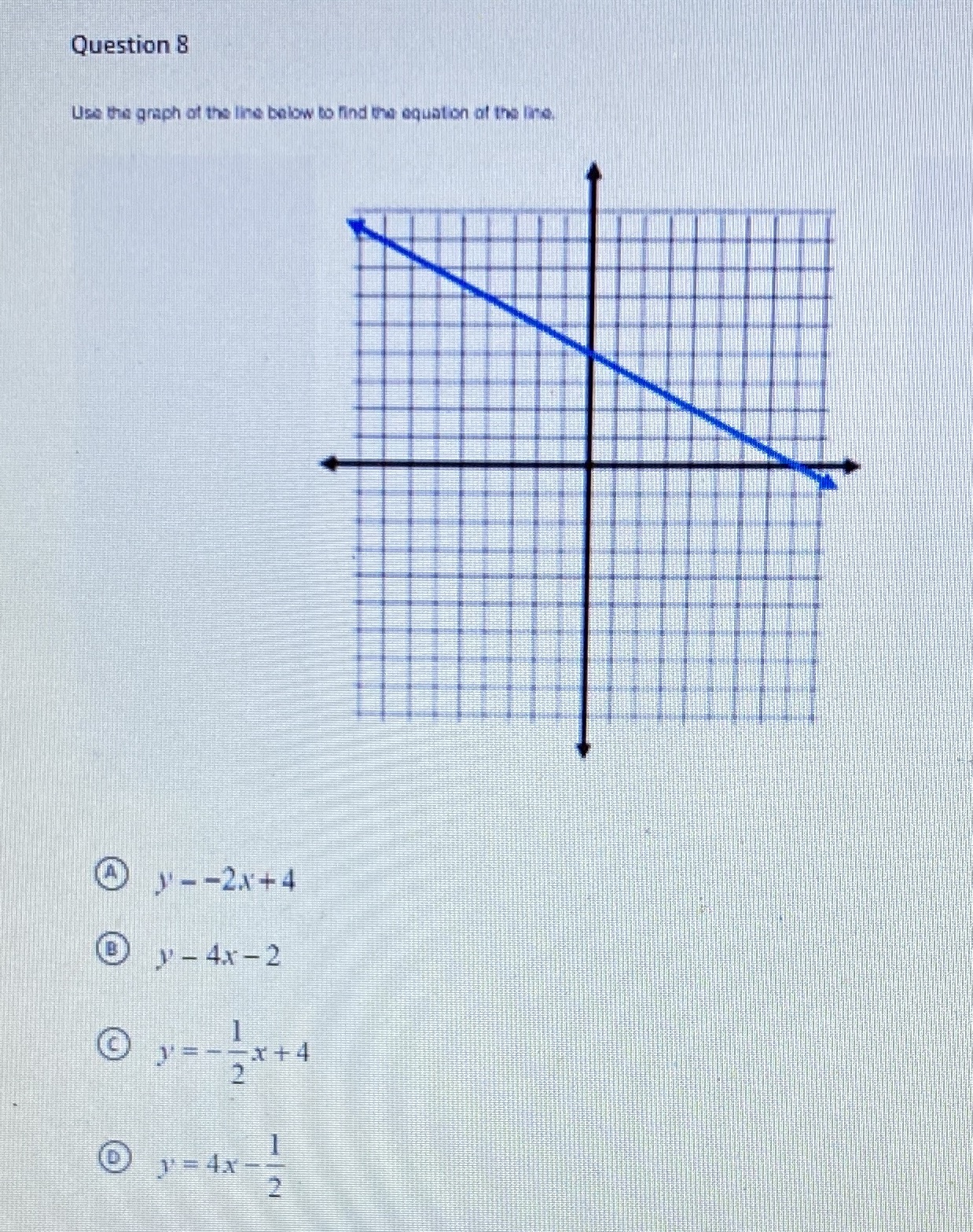 Question 8 Use the graph of the line below to