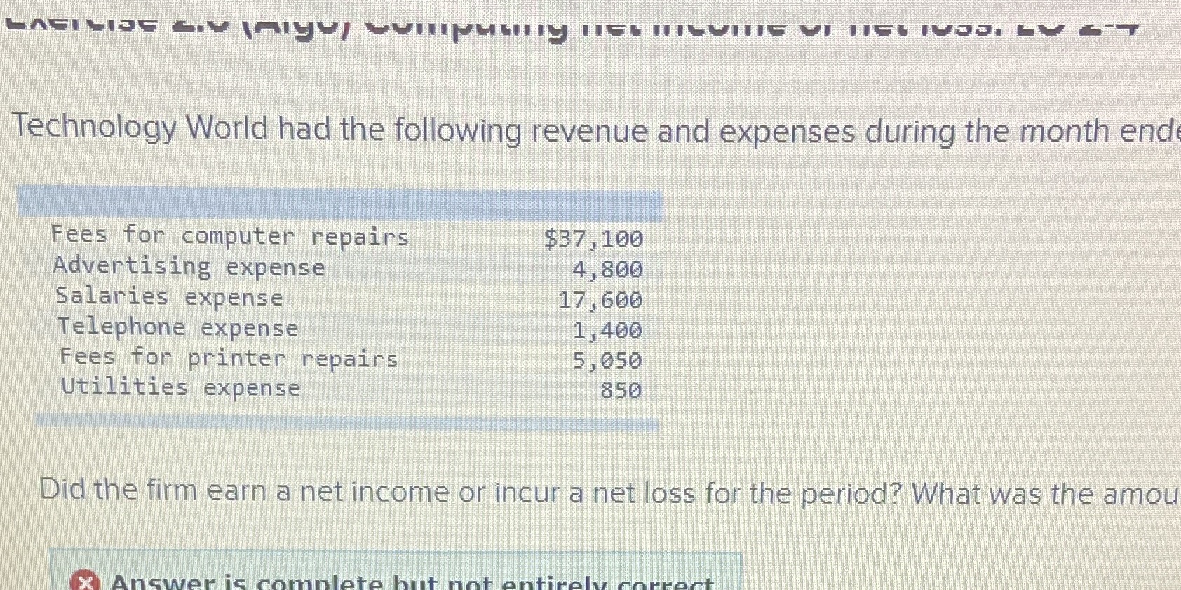 Technology World had the following revenue and
