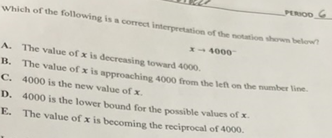 PERIOD G which of the following is a correct