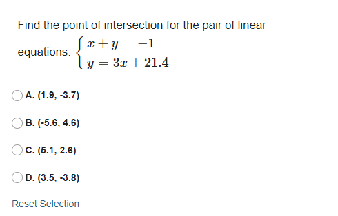 Find the point of intersection for the pair of