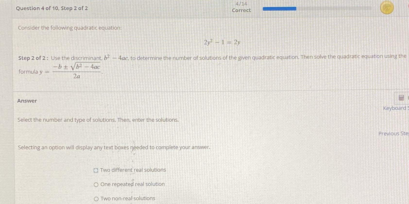 4/14 Question 4 of 10, Step 2 of 2 Correct