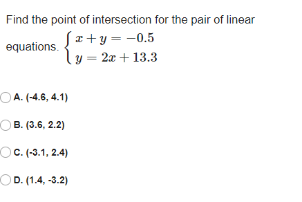 Find the point of intersection for the pair of