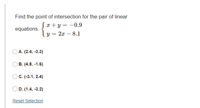Find the point of intersection for the pair of