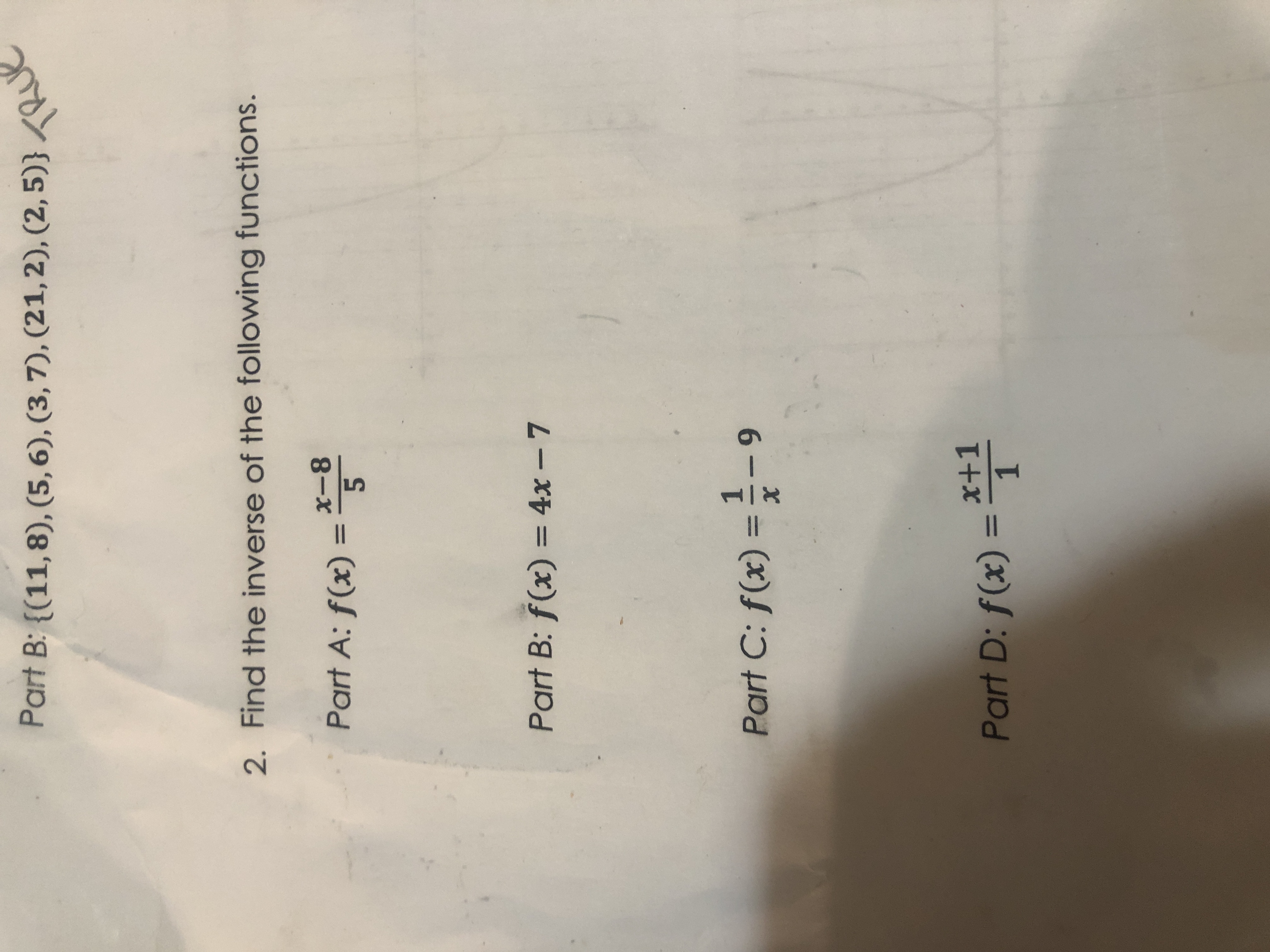 Part B: {(11, 8), (5, 6), (3, 7), (21, 2), (2,