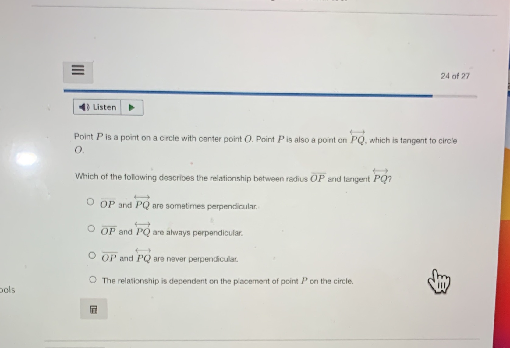 24 of 27 () Listen Point P is a point on a circle