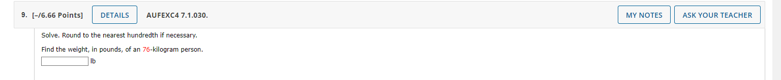 9. [-/6.66 Points] DETAILS AUFEXC4 7.1.030. MY
