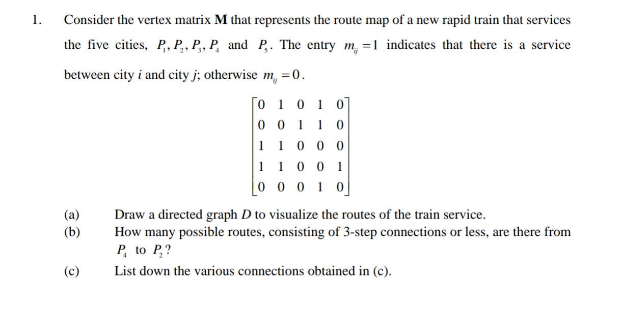 urgent help please 1. Consider the vertex matrix