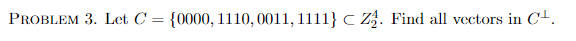 Coding Theory Math Problem where Z_2 = {0,1} with