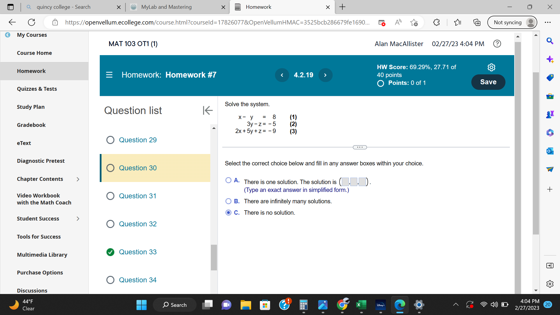 D Q quincy college - Search x MyLab and Mastering
