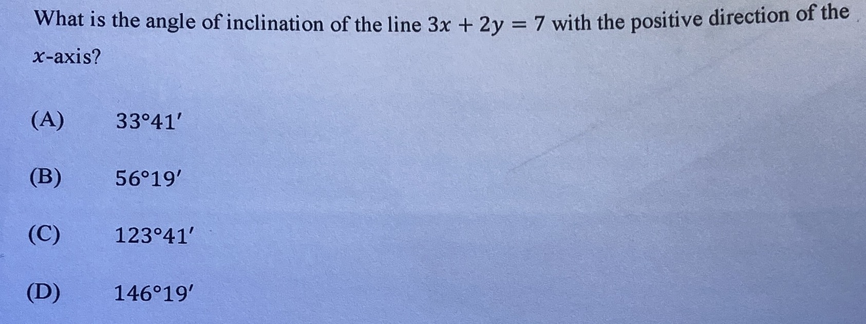 What is the angle of inclination of the line 3x +