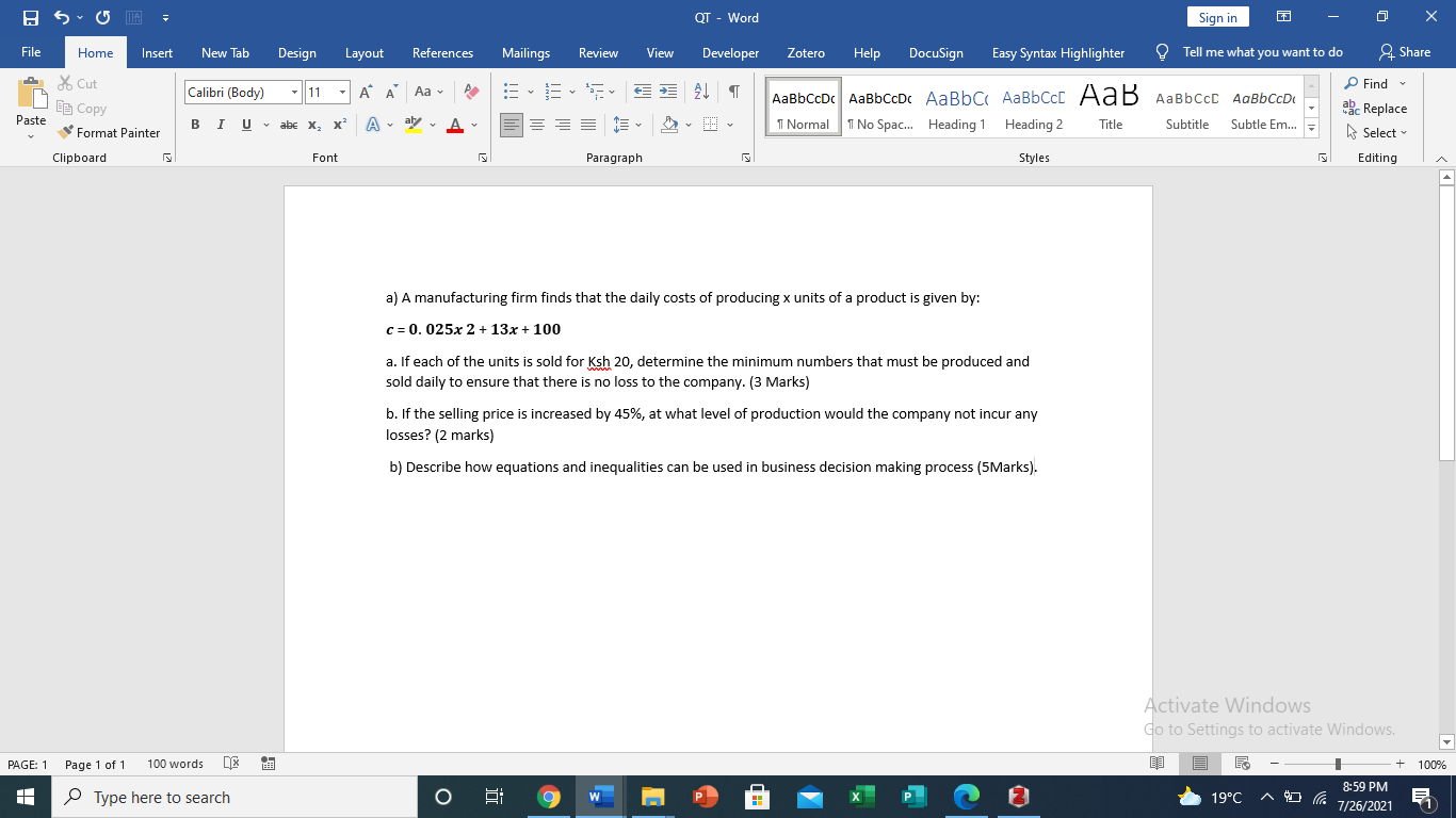 QT - Word Sign in X Layout References Mailings